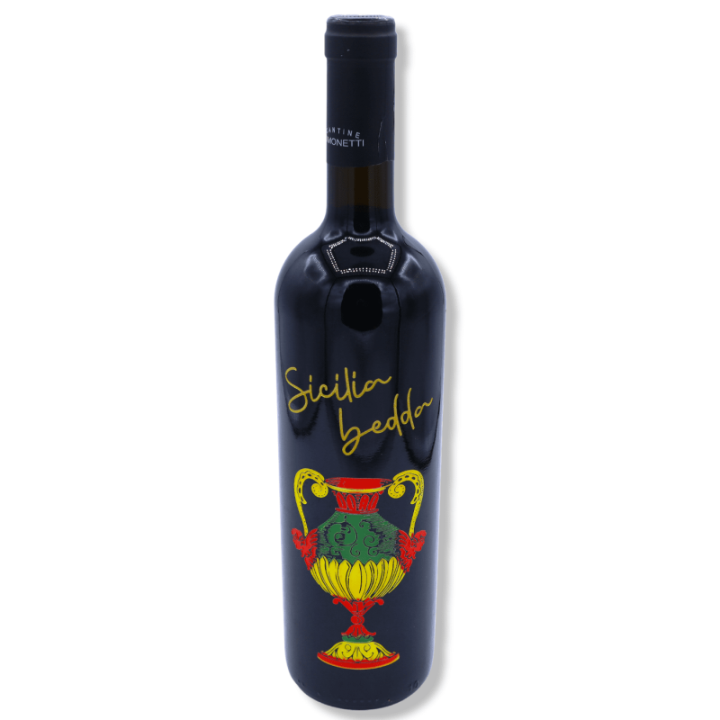 Vino Syrah o Nero d'Avola 750 ml, en botella de coleccionista tallada y decorada a mano, colección Sicilian Aces (1 ud) 