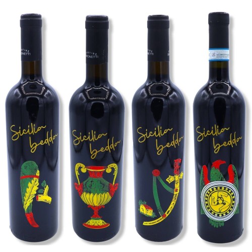Vino Syrah o Nero d'Avola, decoro selezionabile a tema assi, 750 ml - 