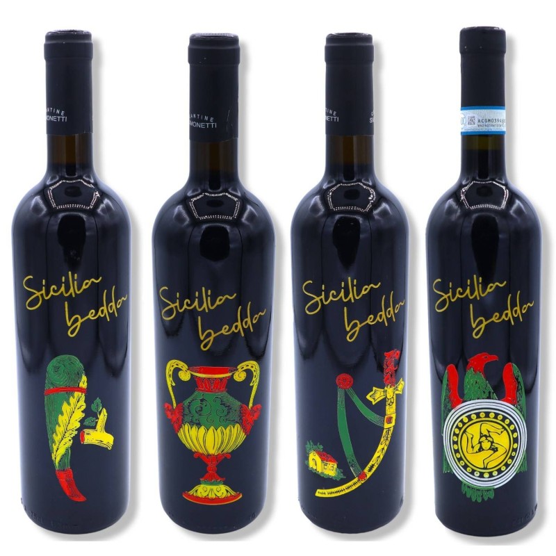 Vinho Syrah ou Nero d'Avola 750 ml, em garrafa de colecionador esculpida e decorada à mão, coleção Sicilian Aces (1 un) 