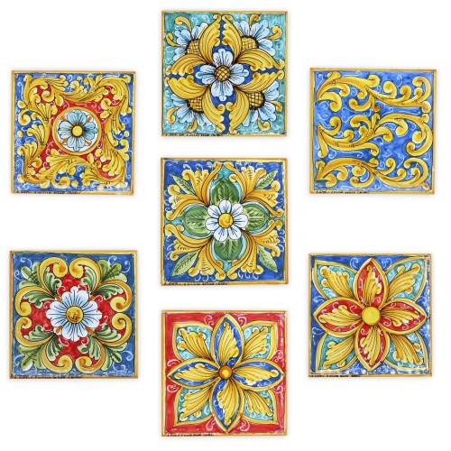 Telha Majólica Siciliana - Mede 20x20 cm aprox. (1Pcs) em diferentes opções de decoração - 