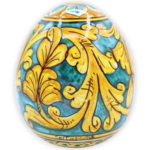 Uovo in ceramica di Caltagirone, decoro barocco, palmetta e fiore - 2 opzioni misura (1Unità) - 