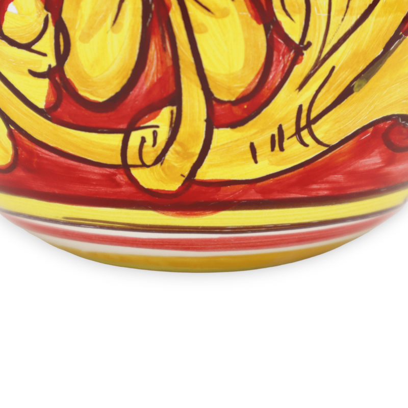 Ovo de cerâmica Caltagirone, decoração barroca sobre fundo vermelho, altura 15 cm e Ø 13 cm aprox. Mod. TD - 