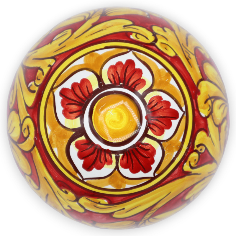 Caltagirone keramisch ei, barokke decoratie op een rode achtergrond, h 15 cm en Ø 13 cm ca. Mod TD - 