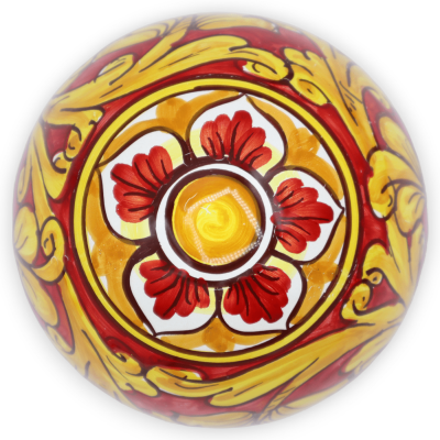 Caltagirone keramikägg, barockdekor på röd botten, h 15 cm och Ø 13 cm ca. Mod TD - 