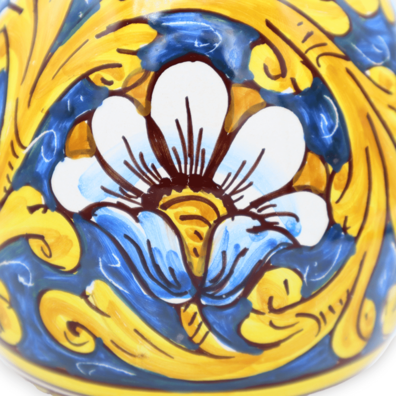 Oeuf en céramique Caltagirone, h 15 cm et Ø env. Décoration baroque sur fond bleu et fleurs - 