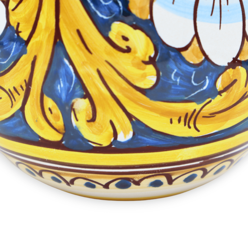 Caltagirone ceramic egg, h 15 cm and Ø approx. 13 cm. Baroque decoration on a blue background and flowers - 