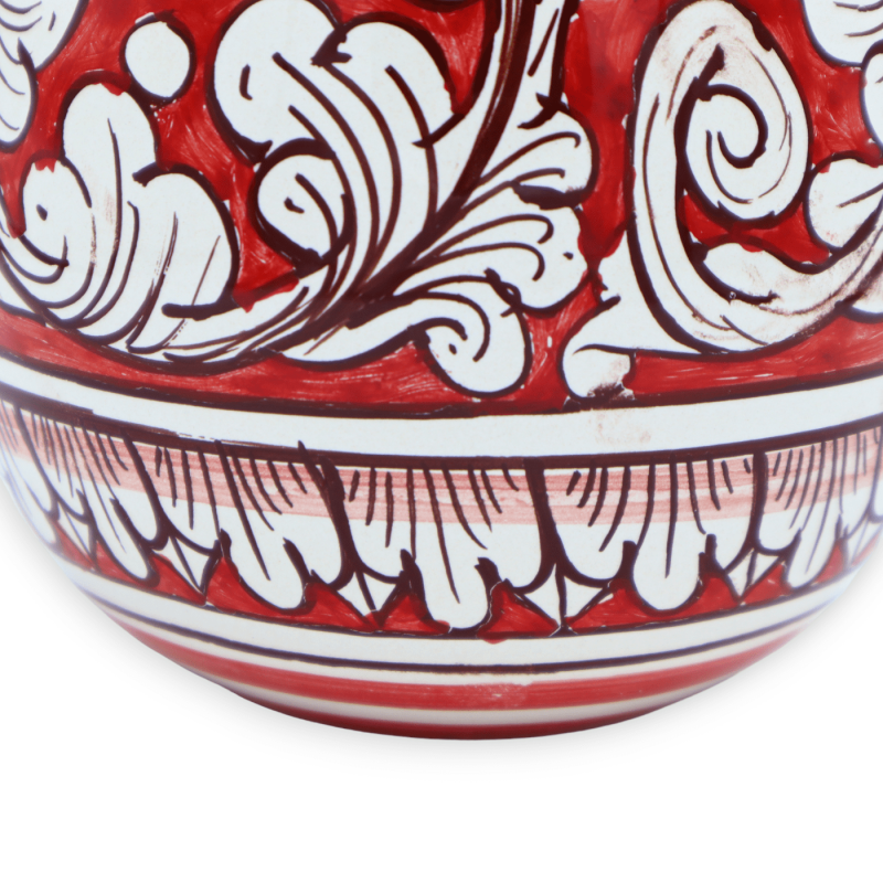Ovo de cerâmica Caltagirone, decoração barroca branca sobre fundo vermelho, altura 15 cm e Ø 13 cm aprox. Mod. TD - 