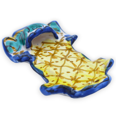Acquasantiera (1Unità) in ceramica Siciliana a forma di croce, h 10 cm x L 5 cm ca. decoro e colore casuale - 