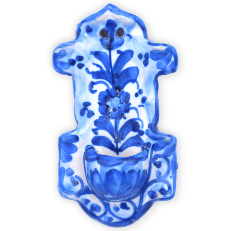 Acquasantiera (1Unità) in ceramica Siciliana a forma di croce, h 10 cm x L 5 cm ca. decoro e colore casuale - 