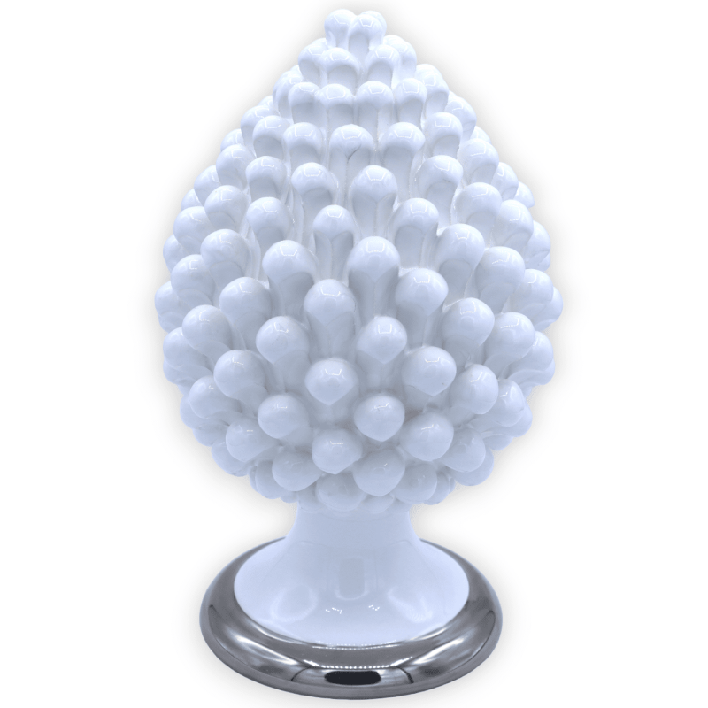 Pinha siciliana em cerâmica Caltagirone, Branca com base em Platina, DISPONÍVEL em vários tamanhos Mod. NT - 