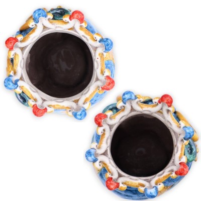 Tête de maure avec couronne et turban en céramique de Caltagirone, riche en applications, environ h 28 cm. - 