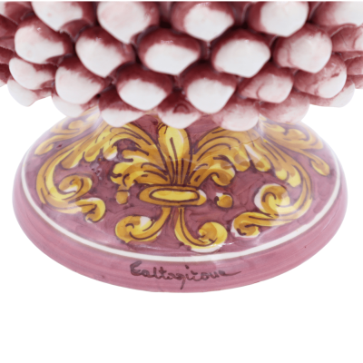 Vaso Mezza Pigna Caltagirone Rosa Antico, con 4 opzioni misura (1Unità) gambo decoro barocco - 