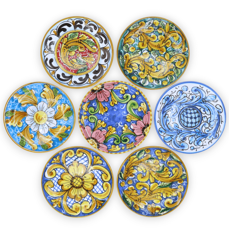 Plato ornamental en cerámica siciliana, disponible en diferentes decoraciones, Ø 16 cm (1ud) Mod. NL - 