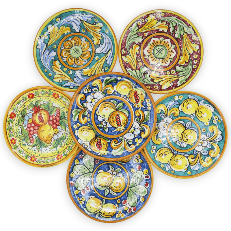 Ornamental plate in Caltagirone ceramic, available in different decorations - Ø 20 cm (1pc) Mod FL - 