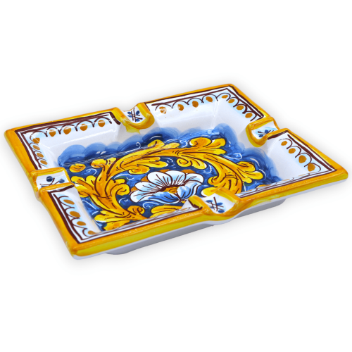 Cenicero de cerámica Caltagirone, decoración seleccionable - L 20 x P 16 cm aprox. (1pc) Mod GR -  2