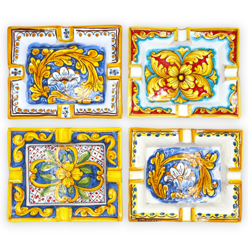 Cenicero de cerámica Caltagirone, decoración seleccionable - L 20 x P 16 cm aprox. (1pc) Mod GR - 