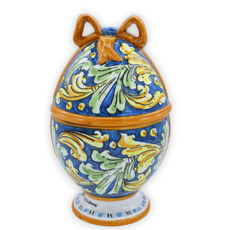 Ei-Schmuckkästchen mit Band aus Caltagirone-Keramik, H ca. 24 cm. barocke Dekoration - 