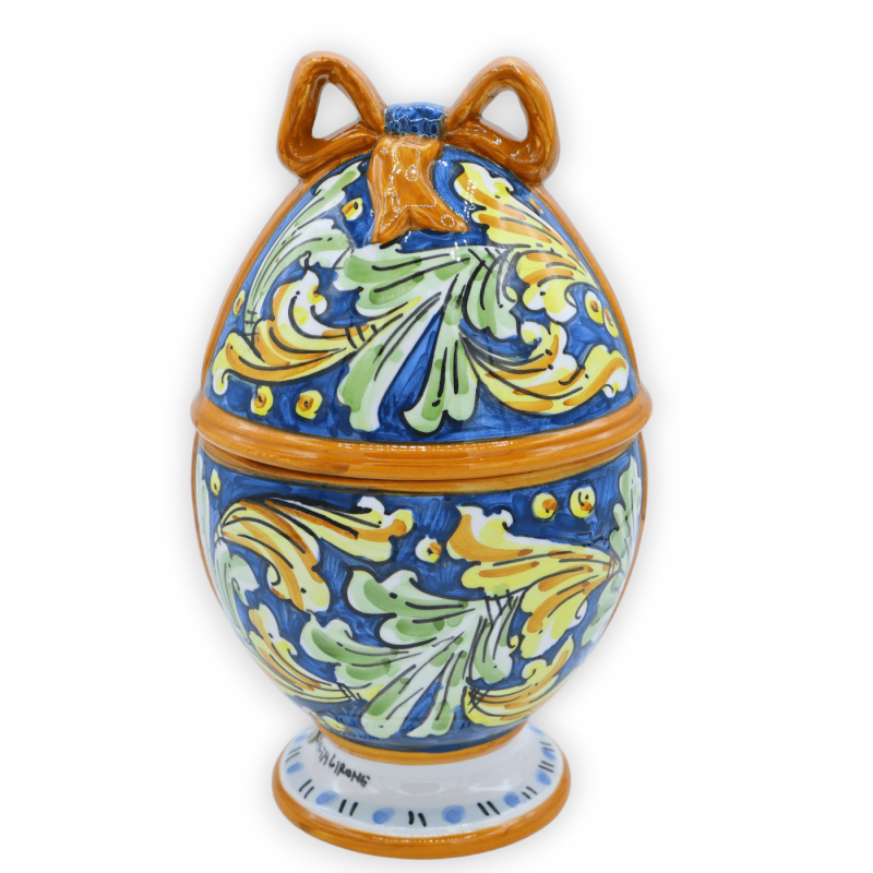 Huevo de joyería con cinta en cerámica Caltagirone, decoración barroca, h 24 cm aprox. modelo FL - 