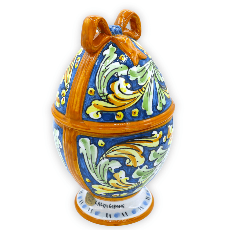Ei-Schmuckkästchen mit Band aus Caltagirone-Keramik, H ca. 24 cm. barocke Dekoration - 