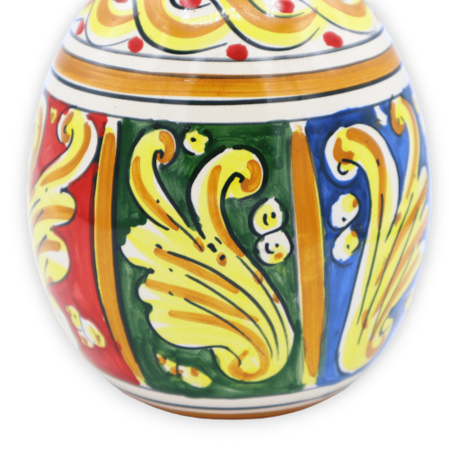 Jajko ceramiczne Caltagirone, barokowa dekoracja na wielobarwnym tle, wys. 15 i śr. 13 cm ok. mod FL -  2