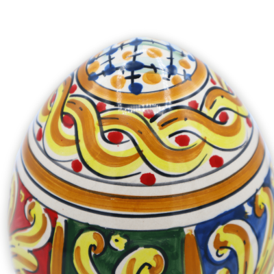 Jajko ceramiczne Caltagirone, barokowa dekoracja na wielobarwnym tle, wys. 15 i śr. 13 cm ok. mod FL - 