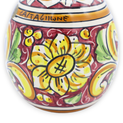 Ei aus Caltagirone-Keramik, H ca. 15 cm. Barocke Dekoration auf burgunderfarbenem Hintergrund - 
