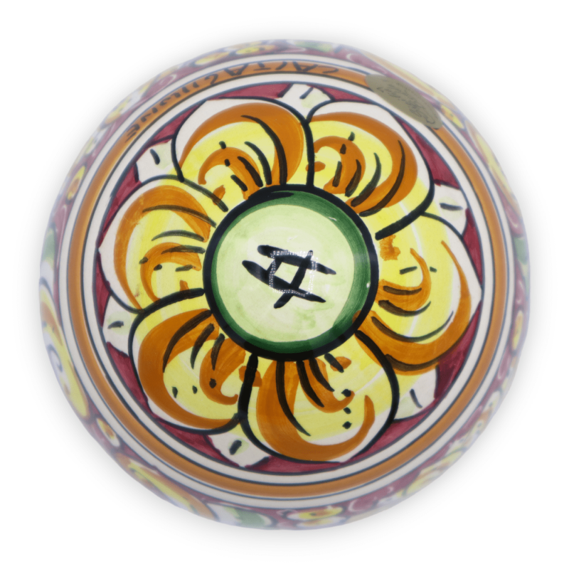 Ei aus Caltagirone-Keramik, H ca. 15 cm. Barocke Dekoration auf burgunderfarbenem Hintergrund - 