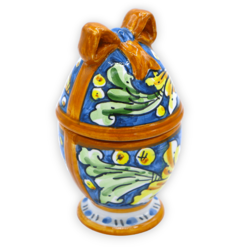 Ei-Schmuckkästchen mit Caltagirone-Keramikband, H 13 und Ø ca. 7 cm. (1 Stück) zufällige Dekoration und Farbe -  2