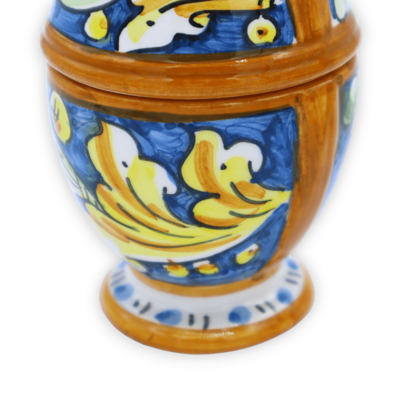 Eiersieradendoosje met Caltagirone keramisch lint, h 13 en Ø circa 7 cm. (1pc) willekeurige decoratie en kleur - 