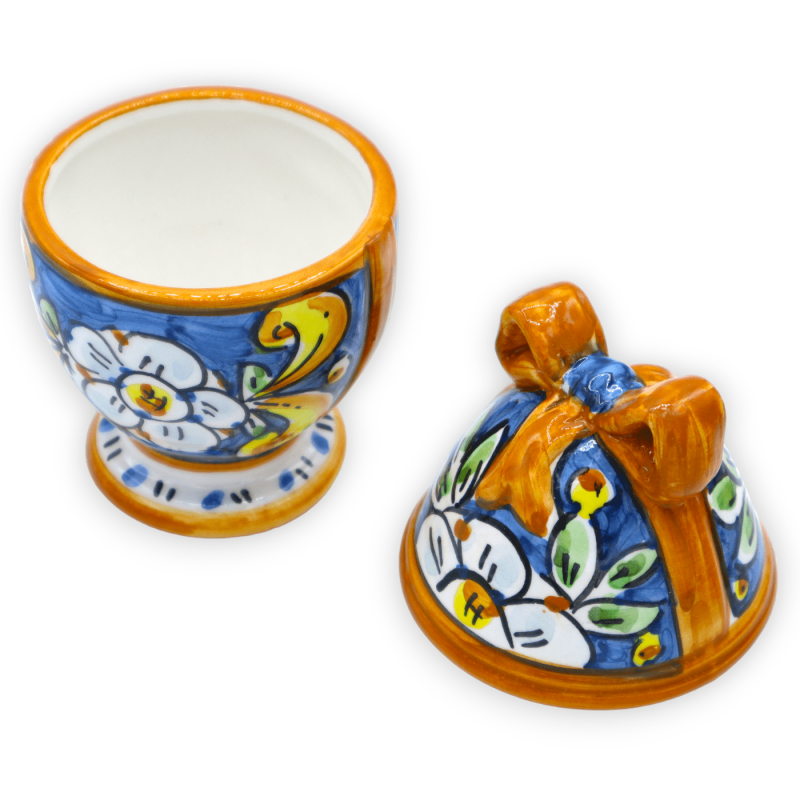 Ei-Schmuckkästchen mit Caltagirone-Keramikband, H 13 und Ø ca. 7 cm. (1 Stück) zufällige Dekoration und Farbe - 