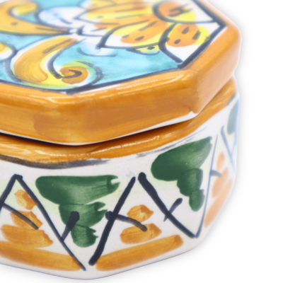 Caltagirone-Keramik-Schmuckkästchen, achteckige Form, H 4 x B 5 cm ca. zufällige Dekoration und Farbe - 