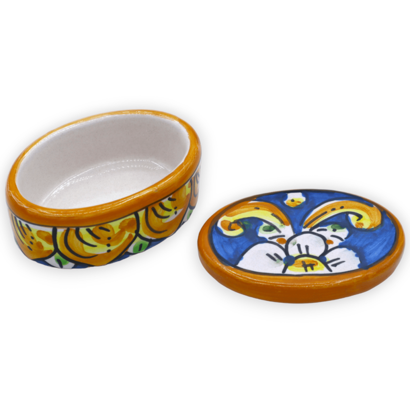 Caltagirone-Keramik-Schmuckkästchen, ovale Form, H 7 x B 4,5 cm ca. (1 Stück) zufällige Dekoration und Farbe - 