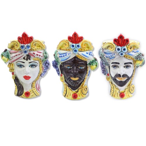 Cabeças de mouro siciliano (1 unidade) h aproximadamente 27 cm Cerâmica Caltagirone, Modelo Clássico com Fruta, Efeito C