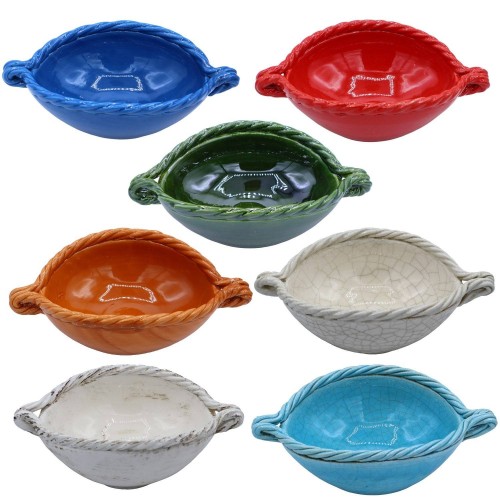 Tigela oval em cerâmica fina, C 24 x A 7 cm aprox. (1 unidade) com borda de cordão, 7 opções de cores - 