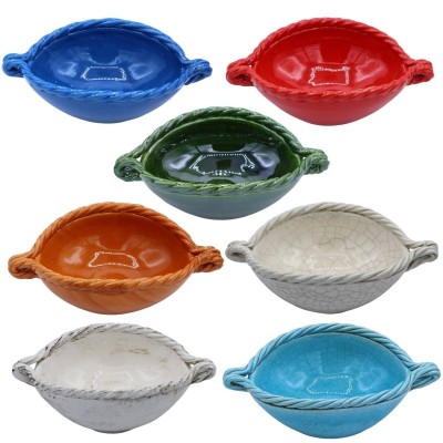 Cuenco ovalado de cerámica fina, L 24 x h 7 cm aprox. (1 unidad) con borde de cordón, 7 opciones de color - 