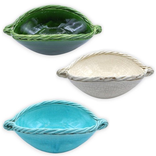Centre de table ovale en céramique fine, L 35 x h 12 cm environ (1 unité) avec bordure en cordon et 3 options de couleur