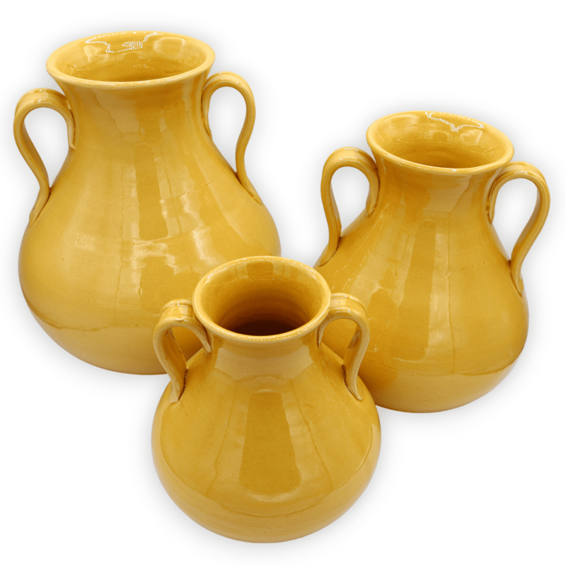 Vaso Anfora con manici in pregiata ceramica, color Ambra, disponibile in tre misure (1pz) - 