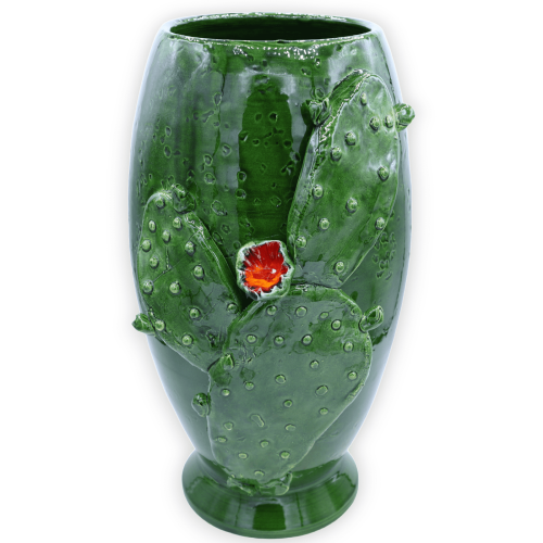 Vase en céramique fine, h 40 cm et Ø environ 23 cm. avec application à la pelle à figue de Barbarie - 