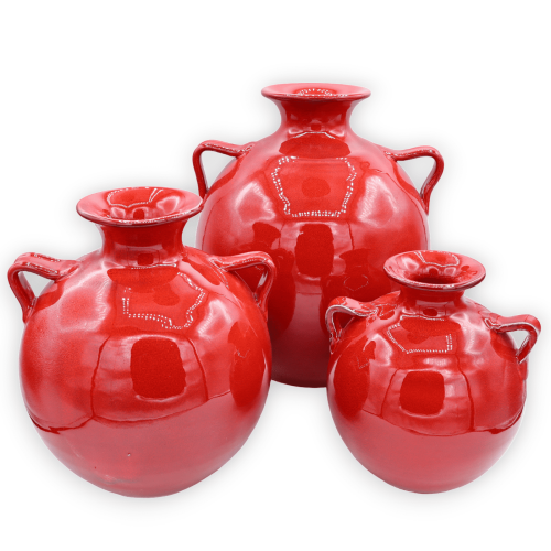 Vase amphore avec anses en céramique fine, couleur rouge, avec 3 options de tailles, (1pc) - 