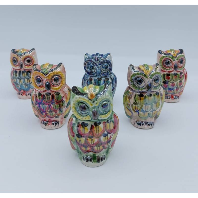 Gufo in ceramica Caltagirone con rifinitura in Smalto Madreperla, h 6 cm ca. (1pz) Colore Casuale - 