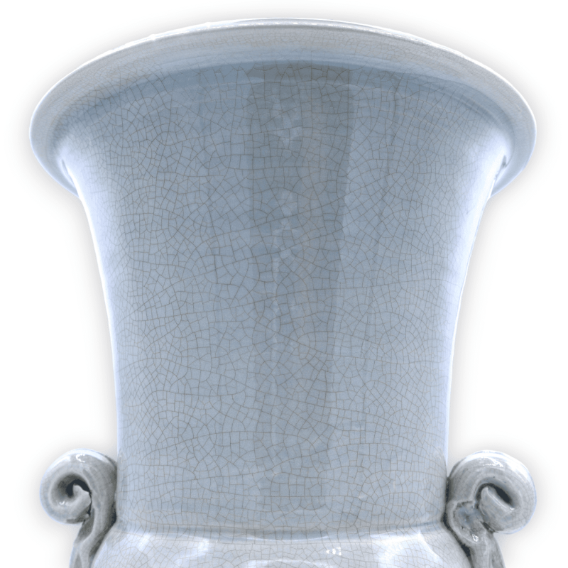 Vaso cinza com alças finas de cerâmica, h 35 e Ø 25 cm aprox. com efeito crepitante - 