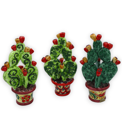 Vase with prickly pear plant in Caltagirone ceramic, h 20 and l 11 cm approx. (1 piece) in various decorations - 
