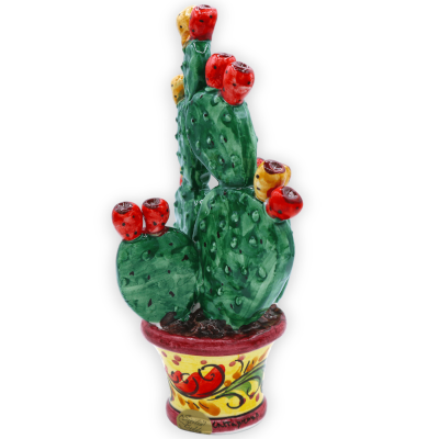 Wazon z opuncją z ceramiki Caltagirone, wys. 20 i l. 11 cm. (1 szt.) w różnych dekoracjach - 