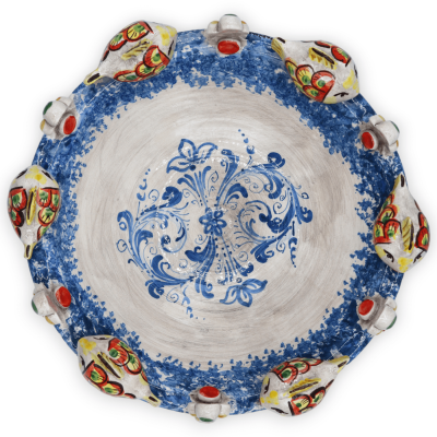 Centro de mesa de cerámica Caltagirone con pez torneado y decoración azul del siglo XVII, Ø 30 cm aprox. MOD de RP - 