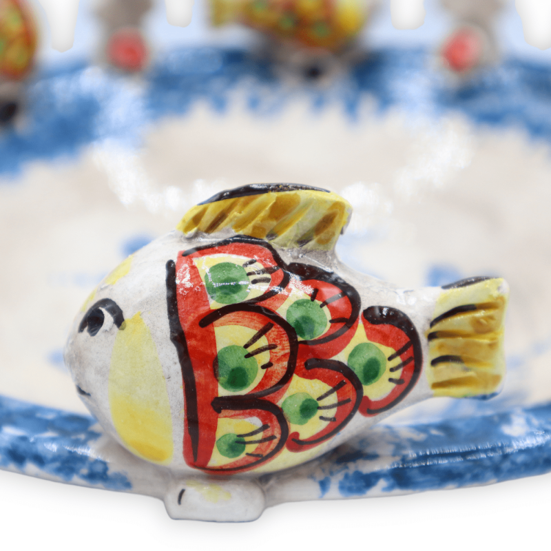 Centrotavola ceramica Caltagirone con pesci torniti e decoro '600, Ø 30 cm ca. Mod RP - 