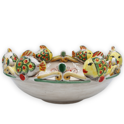Caltagirone keramiek middenstuk met gedraaide vis en 17e eeuwse rode decoratie, Ø 30 cm ca. RP-mod - 