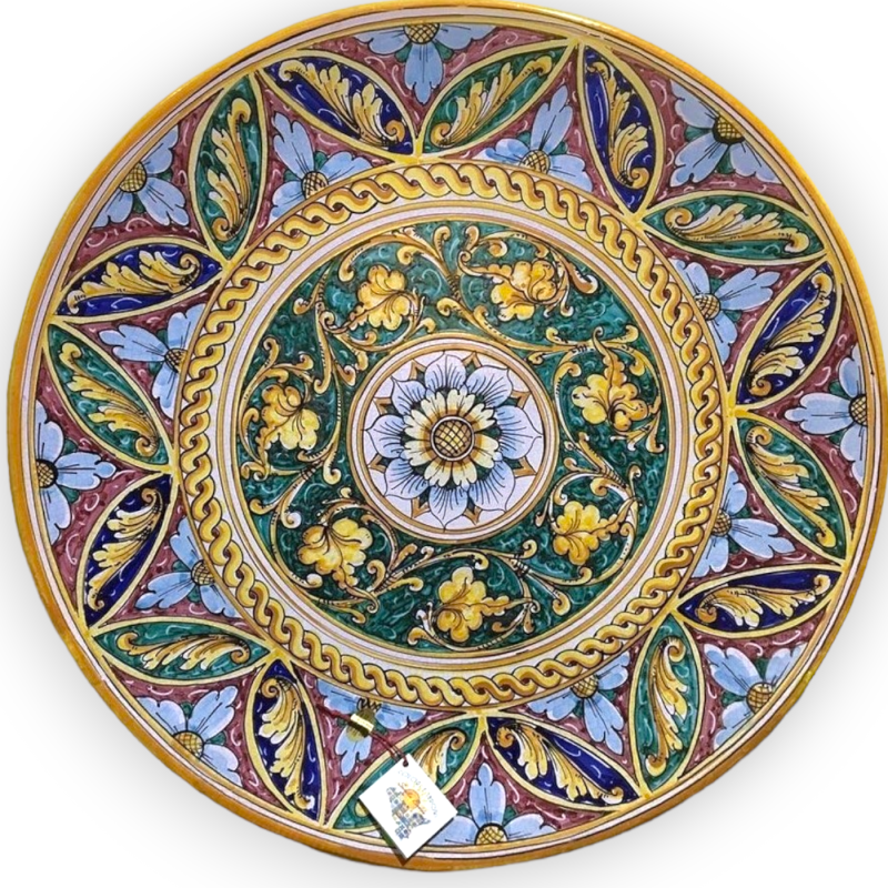 Ornamental plate with Ornate Baroque decoration, Sicilian ceramic made and decorated by hand - Palermo decoration, diame