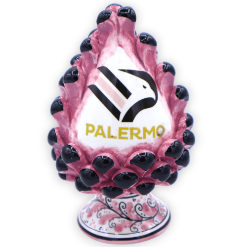 Pomme de pin sicilienne Caltagirone, équipe de Palerme Calcio avec tige décorée à la main, h environ 16 cm. Mode FL - 