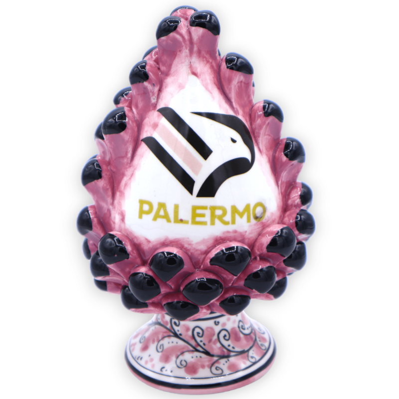 Pigna siciliana Caltagirone, Squadra Palermo Calcio con gambo decorato a mano, h 16 cm ca. Mod FL - 
