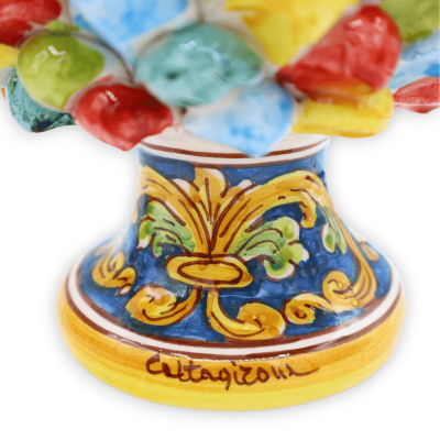 Caltagirone keramisk siciliansk furukotte, flerfärgad Harlequin, 2 storleksalternativ (1 st) med slumpmässig stamdekorat